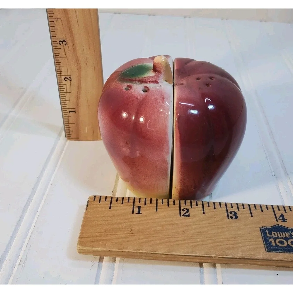 Vintage Ceramic Apple Halves Salt & Pepper Shakers CottageCore Country Red 2 PC